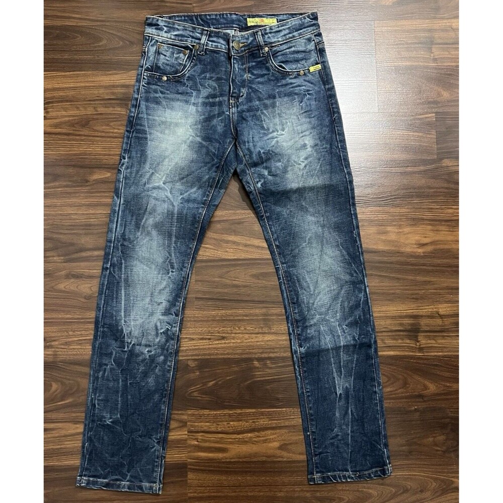 FRANKIE MORELLO Extra Premium Denim Mens Jeans Acid Wash 32x34 Cotton Very Stiff